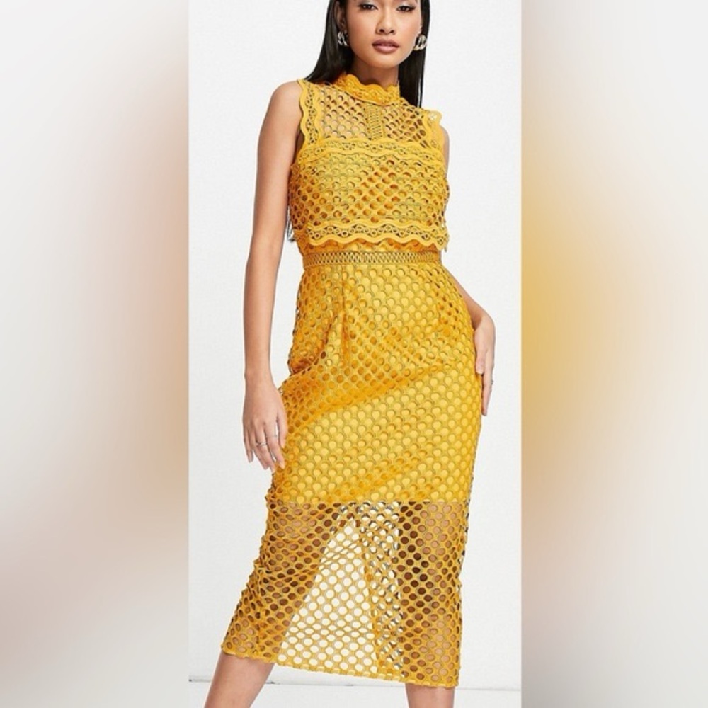 ASOS Yellow Lace Midi Dress